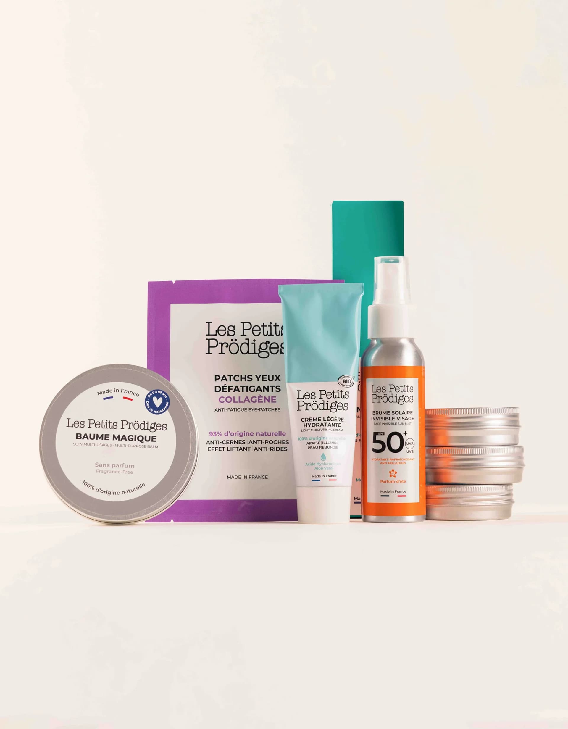 Produkty Les Petits Prödiges — magický balzam, očné vankúšiky, hydratačný krém a opaľovacia hmla SPF50